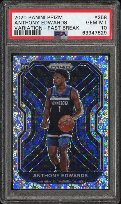 Anthony Edwards 2020 Panini Prizm Rookie #258 Variation Fast Break PSA 10 Gem Mint
