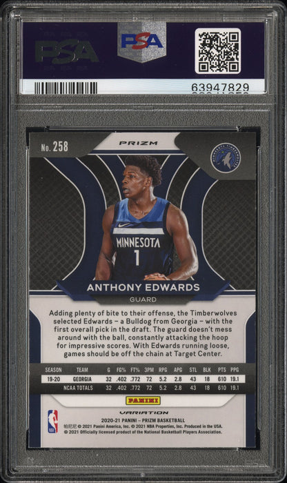 Anthony Edwards 2020 Panini Prizm Rookie #258 Variation Fast Break PSA 10 Gem Mint