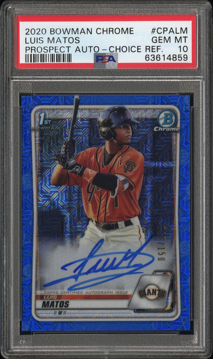 Luis Matos 2020 Bowman Chrome Chroice Refractor Auto #27/150 PSA 10 Gem Mint