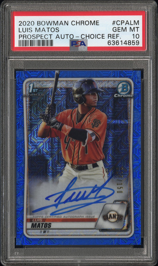 Luis Matos 2020 Bowman Chrome Chroice Refractor Auto #27/150 PSA 10 Gem Mint