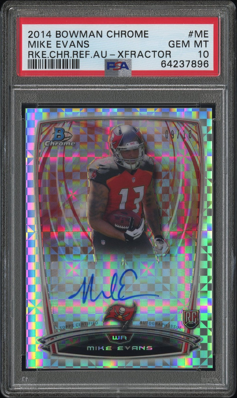 Mike Evans 2014 Bowman Chrome Rookie Xfractor Auto #9/10 PSA 10 Gem Mint