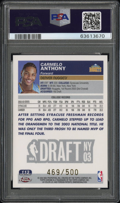 Carmelo Anthony 2003 Topps Chrome #113 Black Refractor 469/500 PSA 9 Mint