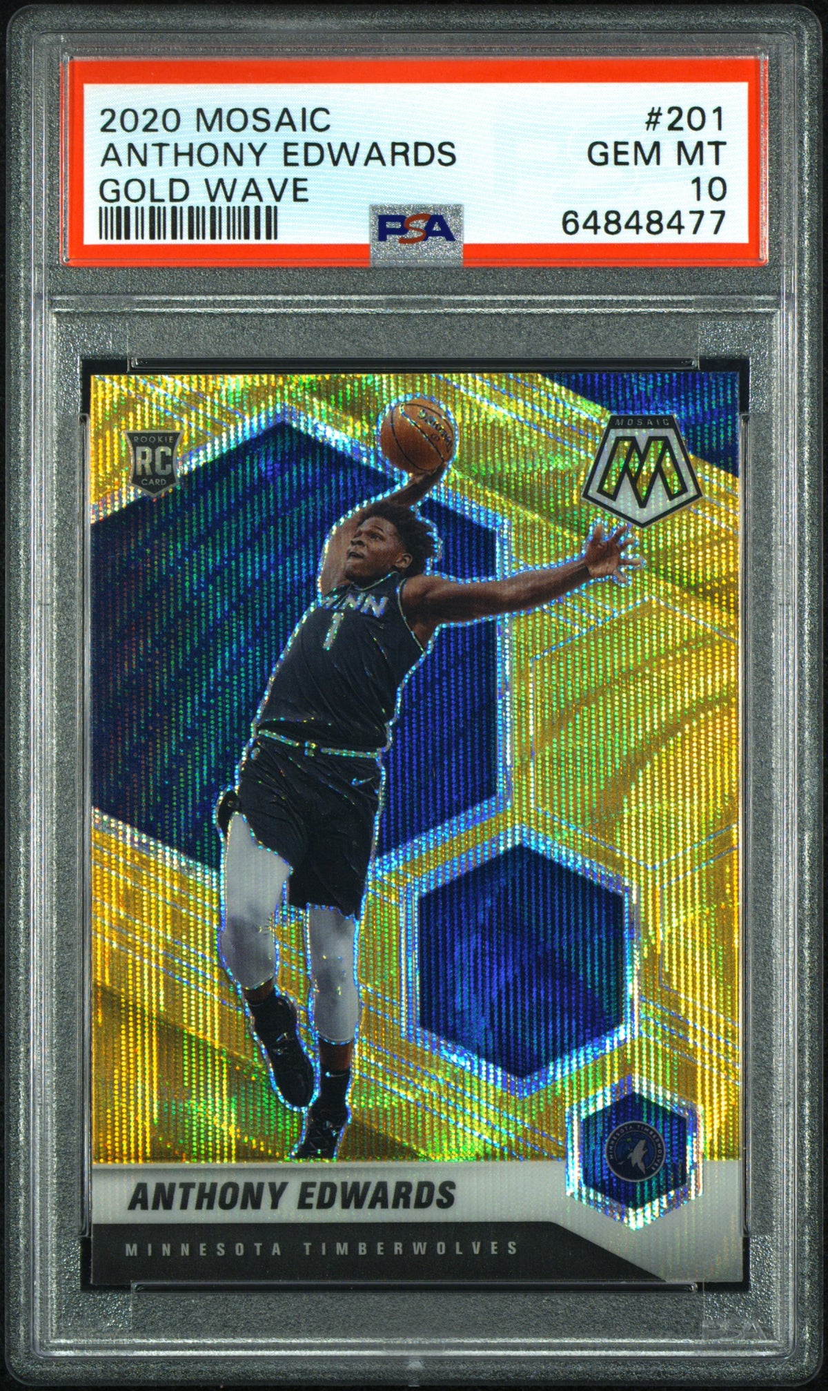 Anthony Edwards 2020 Panini Mosaic Rookie #201 Gold Wave PSA 10 Gem Mint 8477