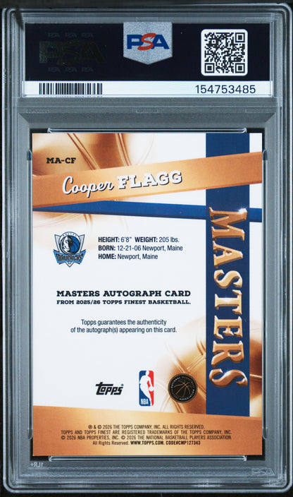 Cooper Flagg 2025 Topps Finest Masters Blue Xfractor Auto #11/99 PSA 9 Mint