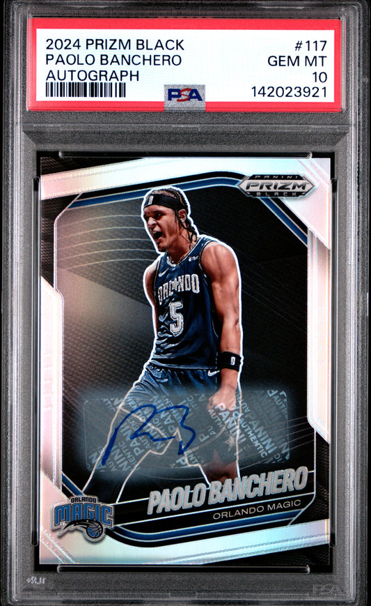 Paolo Banchero 2024 Panini Prizm Black Autograph PSA 10 Gem Mint