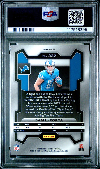 Sam LaPorta 2023 Panini Prizm Rookie #332 Snakeskin Prizm PSA 9 Mint