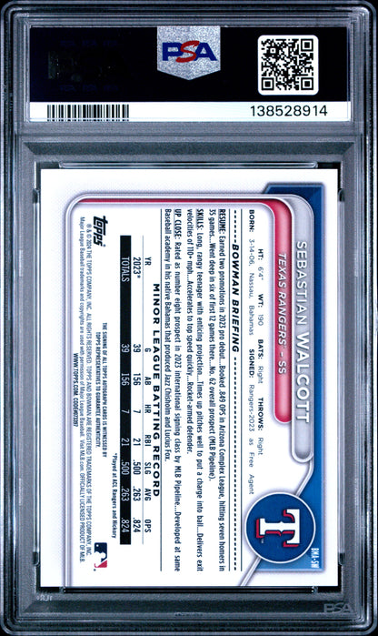 Sebastian Walcott 2024 Bowman Chrome MegaBox Orange Refractor Auto #19/25 PSA 10 Gem Mint