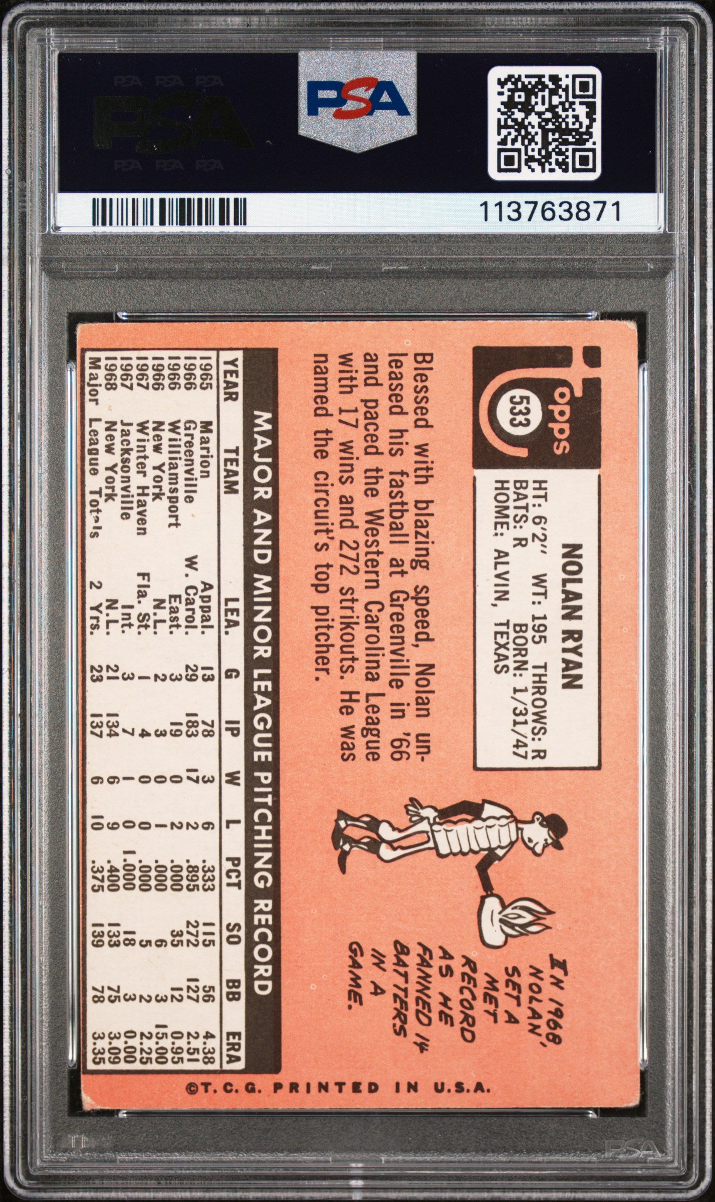Nolan Ryan 1969 Topps #533 PSA 2.5 Good+ 3871