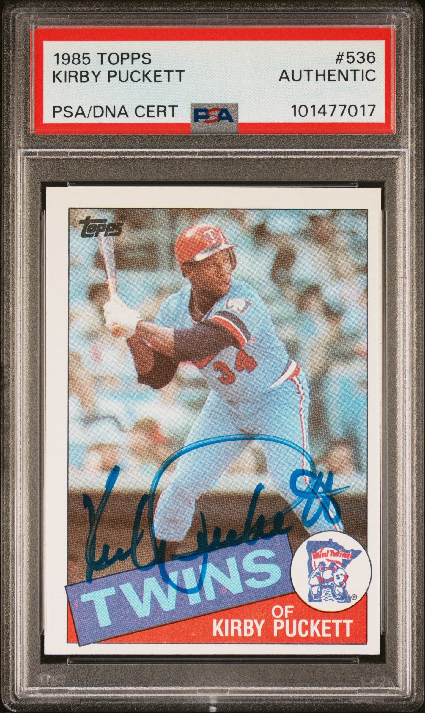 Kirby Puckett 1985 Topps RC #536 Autograph PSA Auth