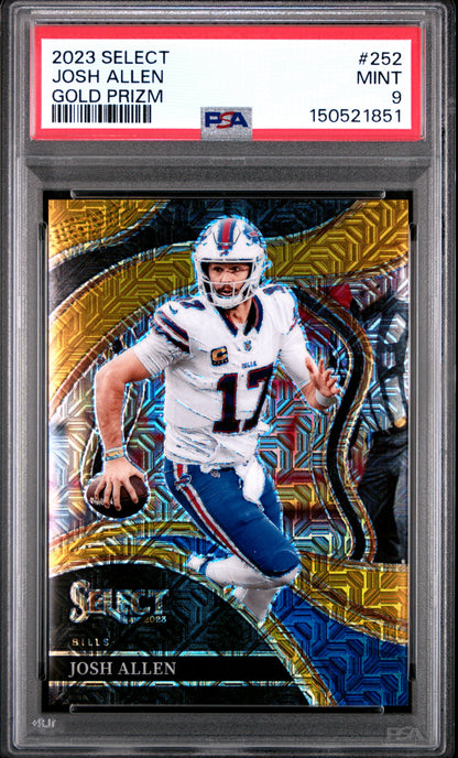 Josh Allen 2023 Select #252 Gold Prizm #10/10 PSA 9 Mint