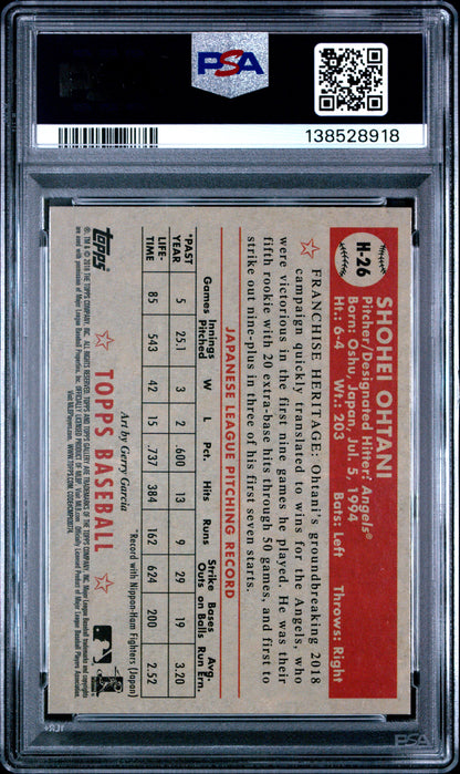 Shohei Ohtani 2018 Topps Gallery Heritage Rookie #H26 PSA 10 Gem Mint