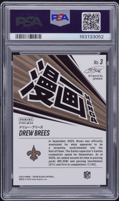 Drew Brees 2025 Panini Prizm Black Manga PSA 10 Gem Mint