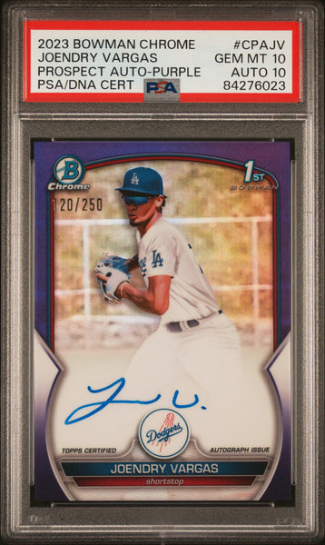 Joendry Vargas 2023 Bowman Chrome Purple Auto #120/250 PSA 10 Gem 