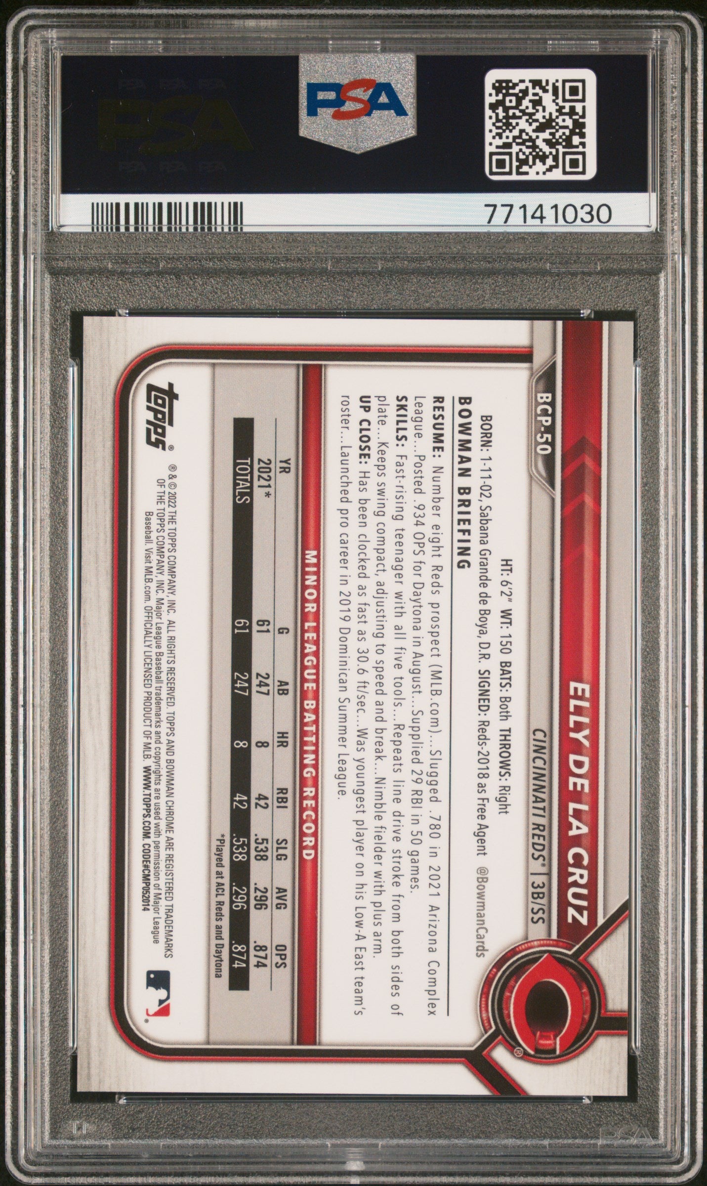Elly de la Cruz 2022 Bowman Chrome Mega Box Green Refractor #90/99 PSA 9 Mint