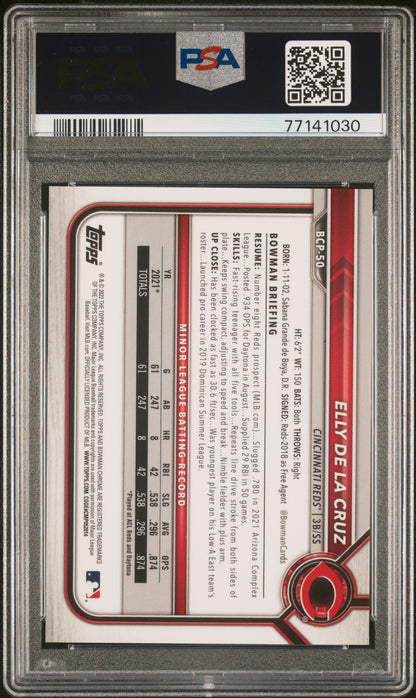 Elly de la Cruz 2022 Bowman Chrome Mega Box Green Refractor #90/99 PSA 9 Mint