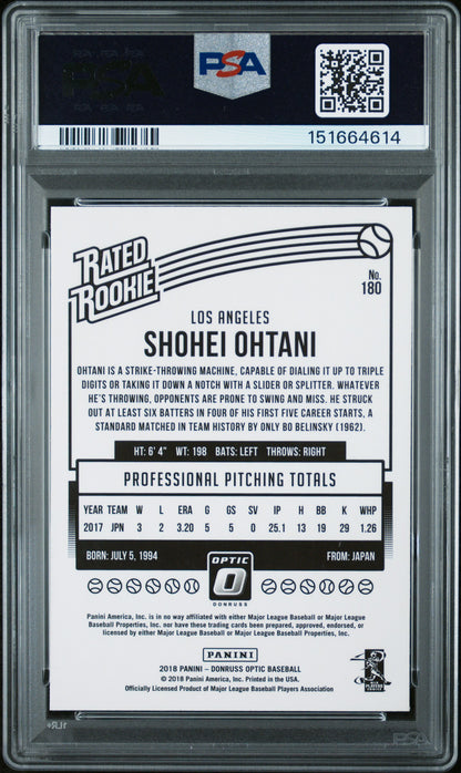 Shohei Ohtani 2018 Panini Chronicles Optic Rookie #180 PSA 10 Gem Mint