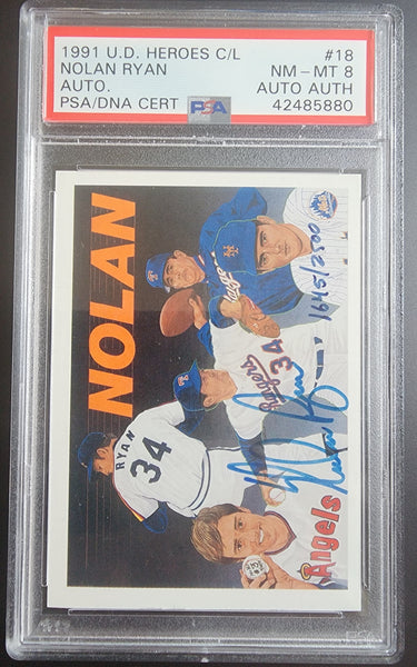 Nolan Ryan 1991 Upper Deck Heroes Autograph 1645/2500 PSA 8 Auto 