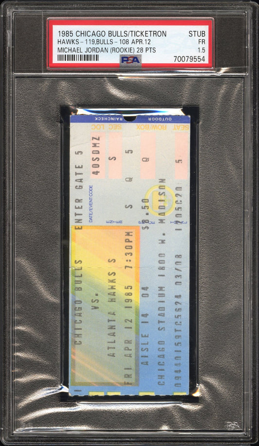 1985 Chicago Bulls Ticket Stub April 12 Jordan Rookie PSA 1.5 Fair