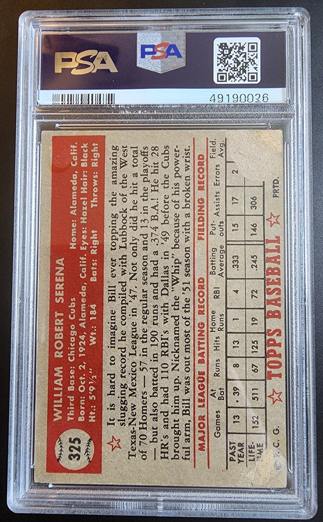 Bill Serena 1952 Topps #325 PSA 1.5 – Three Stars Sportscards