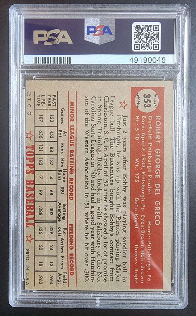 Bob Del Greco 1952 Topps #353 PSA 5 – Three Stars Sportscards