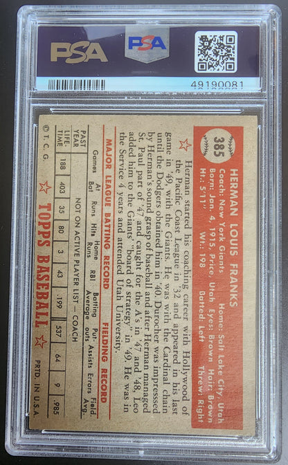 Herman Franks 1952 Topps #385 PSA 3