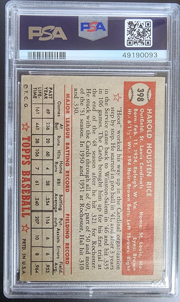 Hal Rice 1952 Topps #398 PSA 4.5 – Three Stars Sportscards