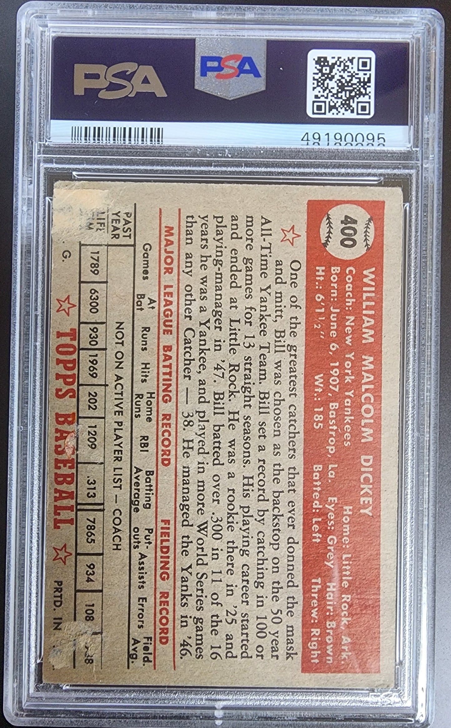 Bill Dickey 1952 Topps #400 PSA 2