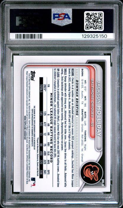 Jackson Holliday 2024 Bowman Mega Box Blue Refractor Auto #15/150 PSA 10 Gem Mint