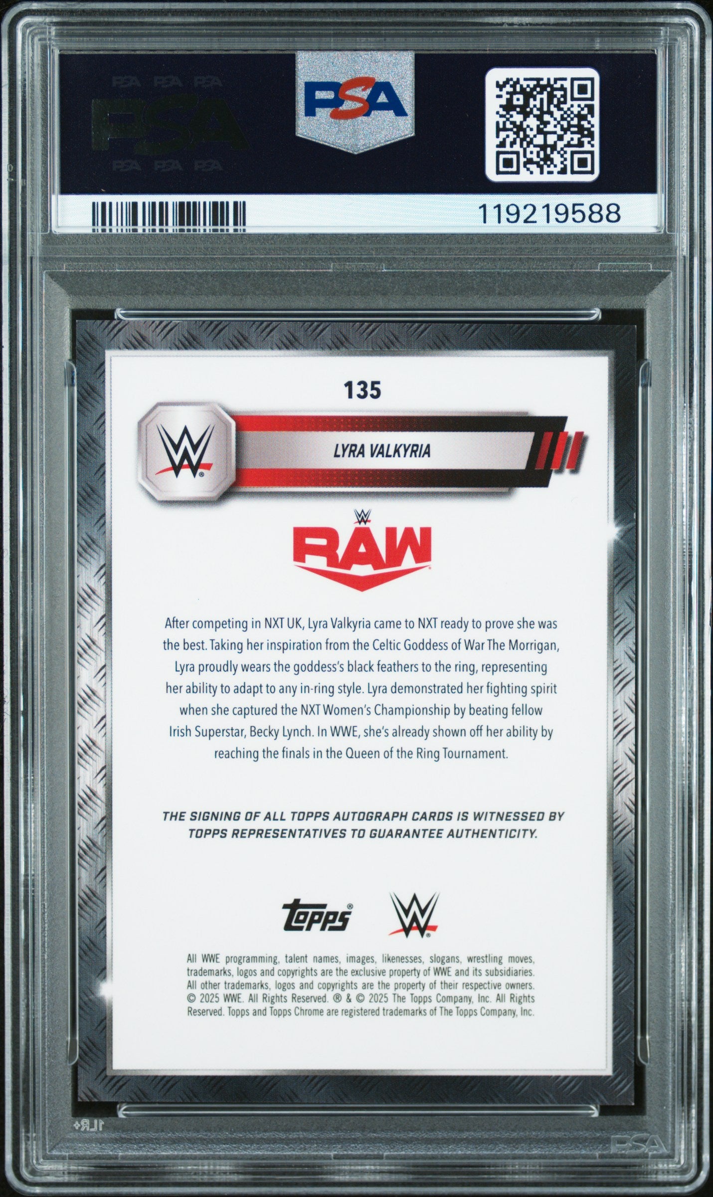 Lyra Valkyria 2025 Topps Chrome WWE Gold Refractor Auto #42/50 PSA 9 Auto 10