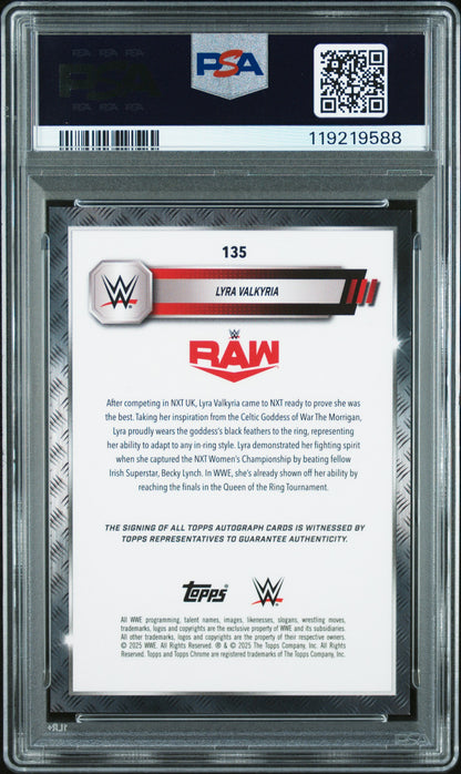 Lyra Valkyria 2025 Topps Chrome WWE Gold Refractor Auto #42/50 PSA 9 Auto 10