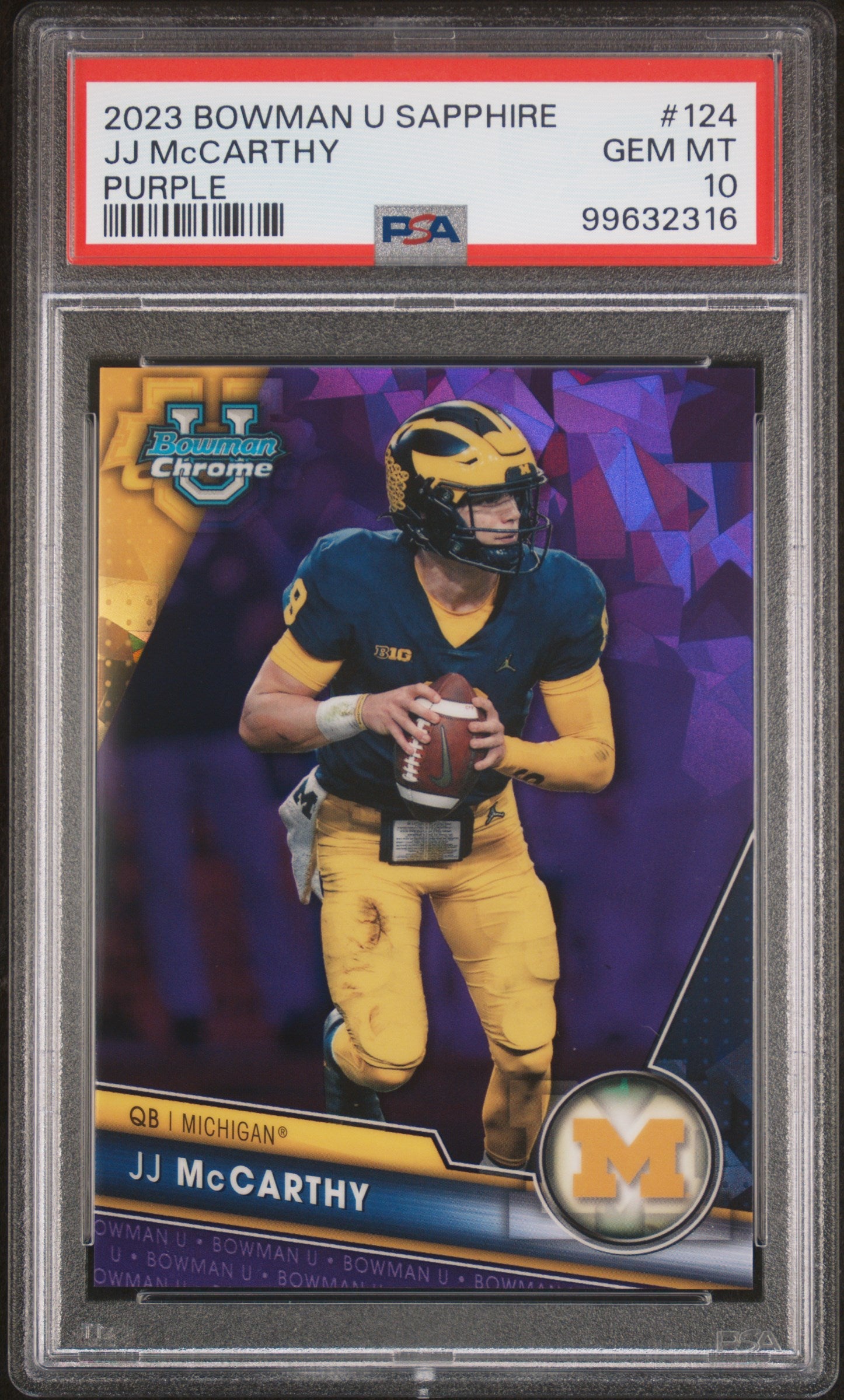JJ McCarthy 2023 Bowman U Sapphire #124 Purple #3/10 PSA 10 Gem Mint