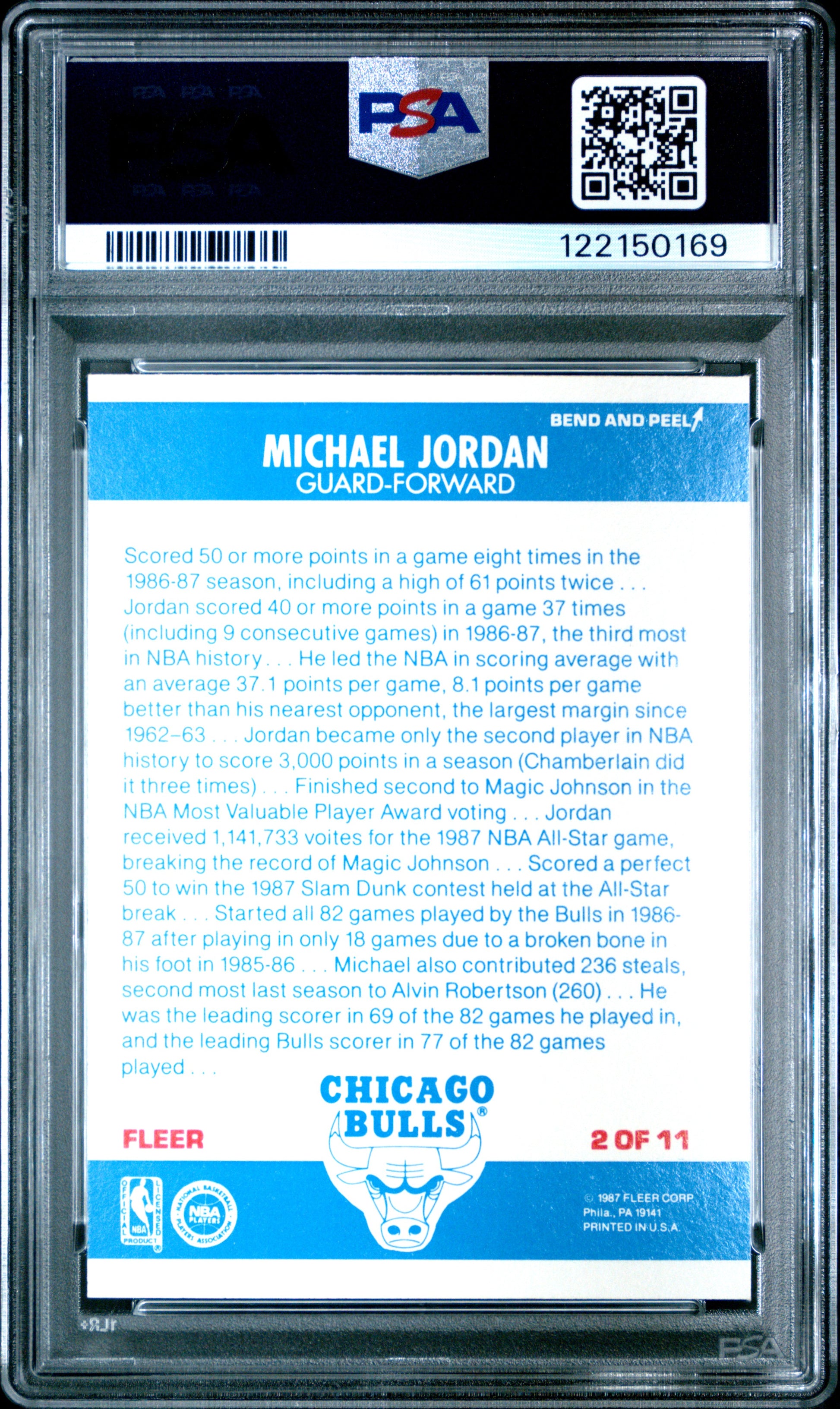 Michael Jordan 1987 Fleer Sticker #2 PSA 8 Nm-Mint 0169
