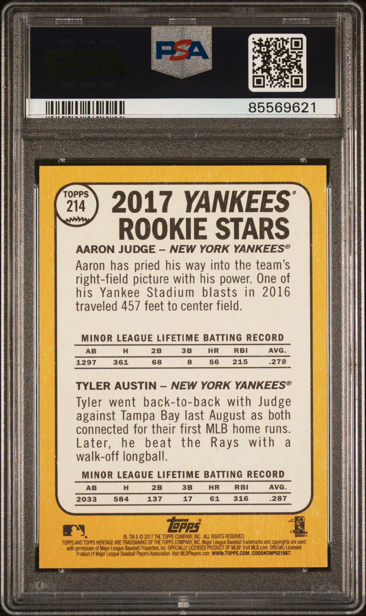 Aaron Judge 2017 Topps Heritage #214 PSA 10 Gem Mint 9621