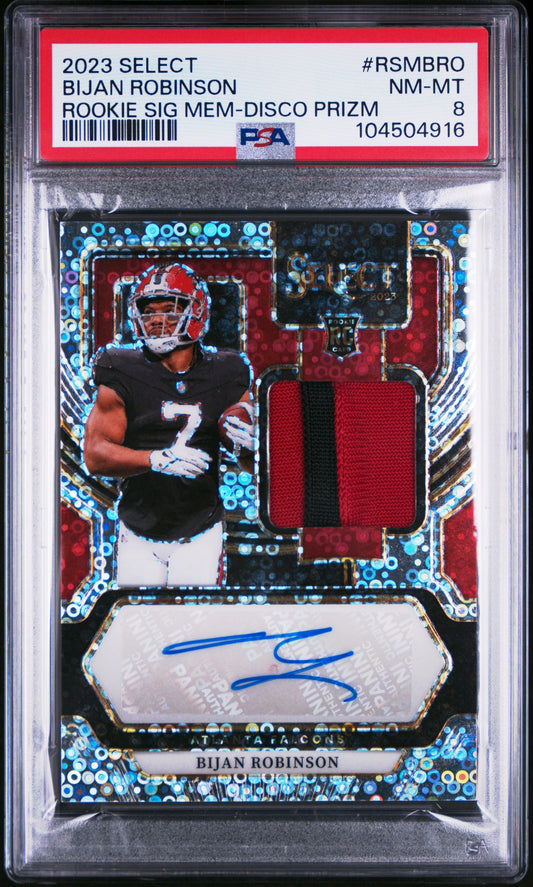 Bijan Robinson 2023 Select Rookie Patch Auto Disco #13/25 PSA 8 Nm-Mint