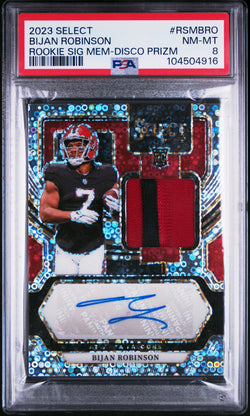 Bijan Robinson 2023 Select Rookie Patch Auto Disco #13/25 PSA 8 Nm-Mint