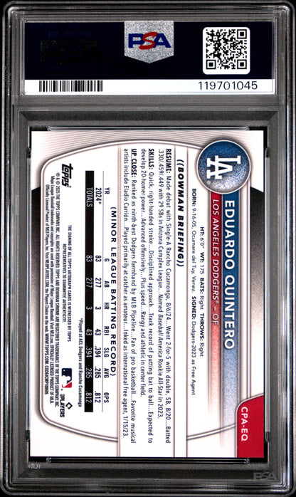 Eduardo Quintero 2025 Bowman Chrome Red Lava Auto #5/5 PSA 9 Mint