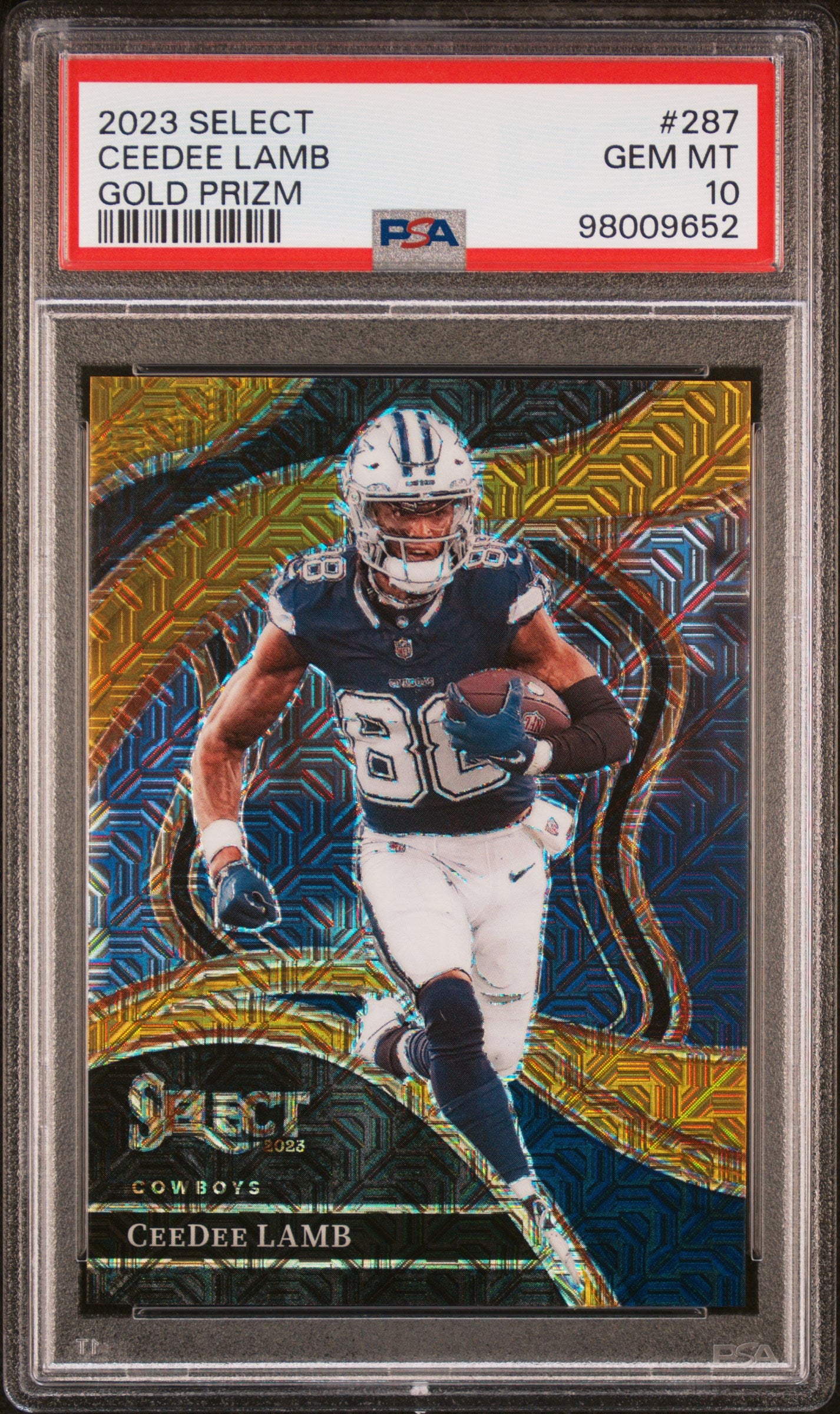 CeeDee Lamb 2023 Panini Select #287 Gold Prizm #5/10 PSA 10 Gem Mint