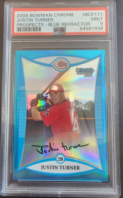 Justin Turner 2008 Bowman Chrome Blue Refractor PSA 9 Mint