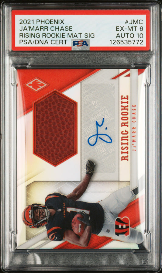 Ja'Marr Chase 2021 Panini Phoenix Rising Rookie Ball Auto #15/75 PSA 6 Auto 10