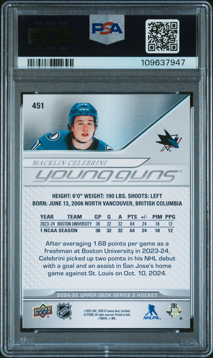 Macklin Celebrini 2024 Upper Deck Rookie #451 PSA 10 Gem Mint