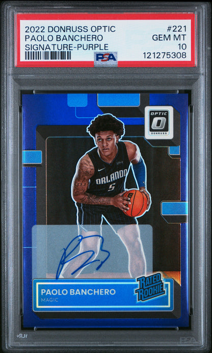 Paolo Banchero 2020 Donruss Optic Purple Rookie Auto PSA 10 Gem Mint