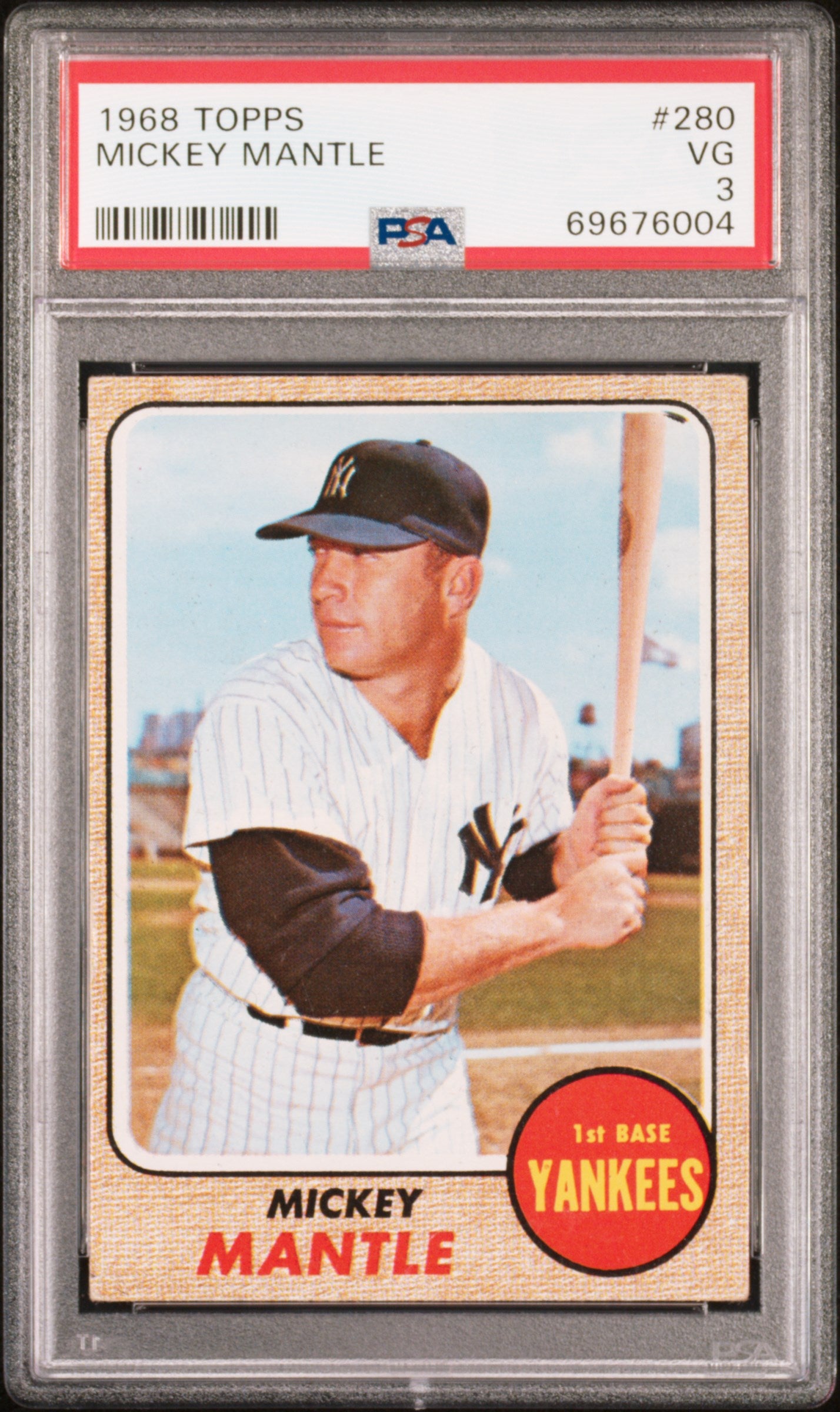 Mickey Mantle 1968 Topps #280 PSA 3 VG 6004