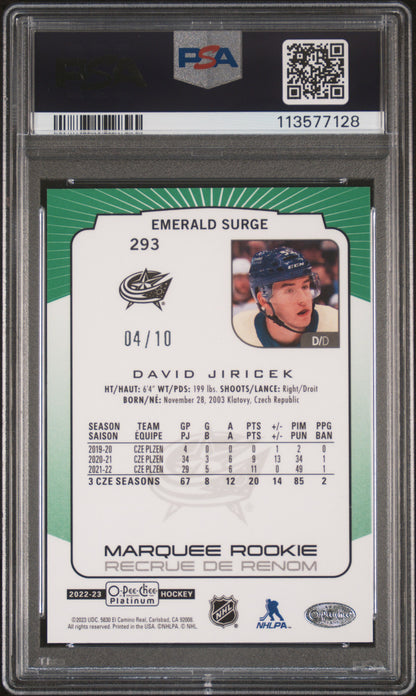 David Jiricek 2022 OPC Platinum #293 Emerald Surge #4/10 PSA 10 Gem Mint