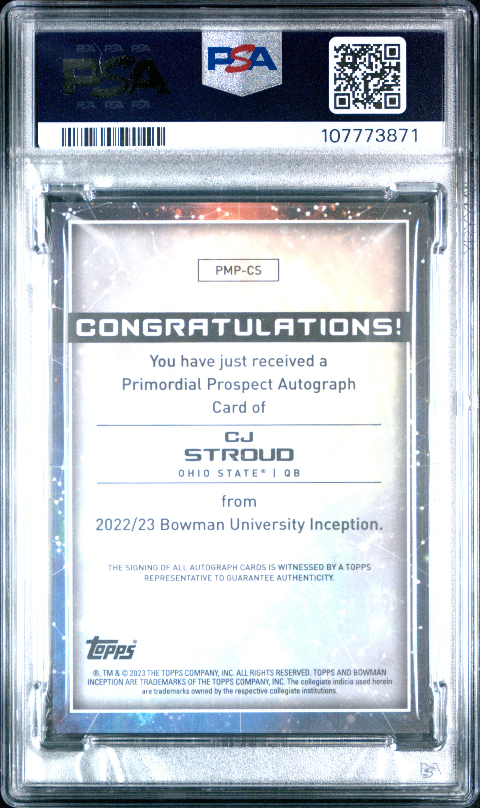 CJ Stroud 2022 Bowman U Inception Primordial Gold Foil Auto #31/50 PSA 10 Gem Mint