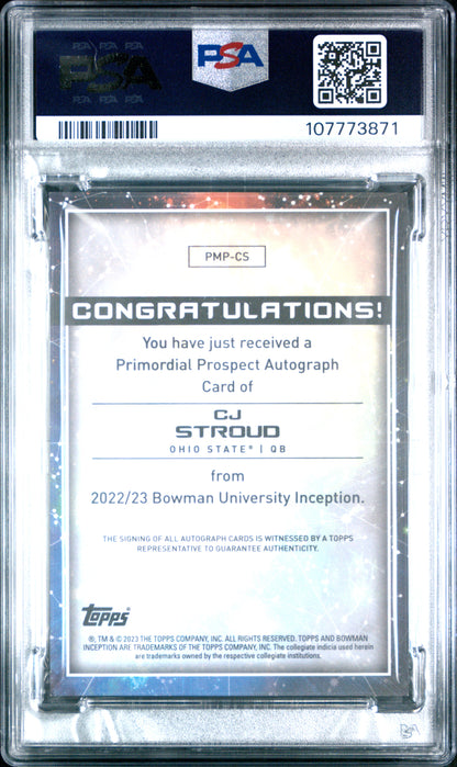 CJ Stroud 2022 Bowman U Inception Primordial Gold Foil Auto #31/50 PSA 10 Gem Mint