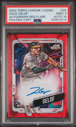 Zack Gelof 2024 Topps Chrome Cosmic Red Flare Auto #4/5 PSA 9 Auto 10