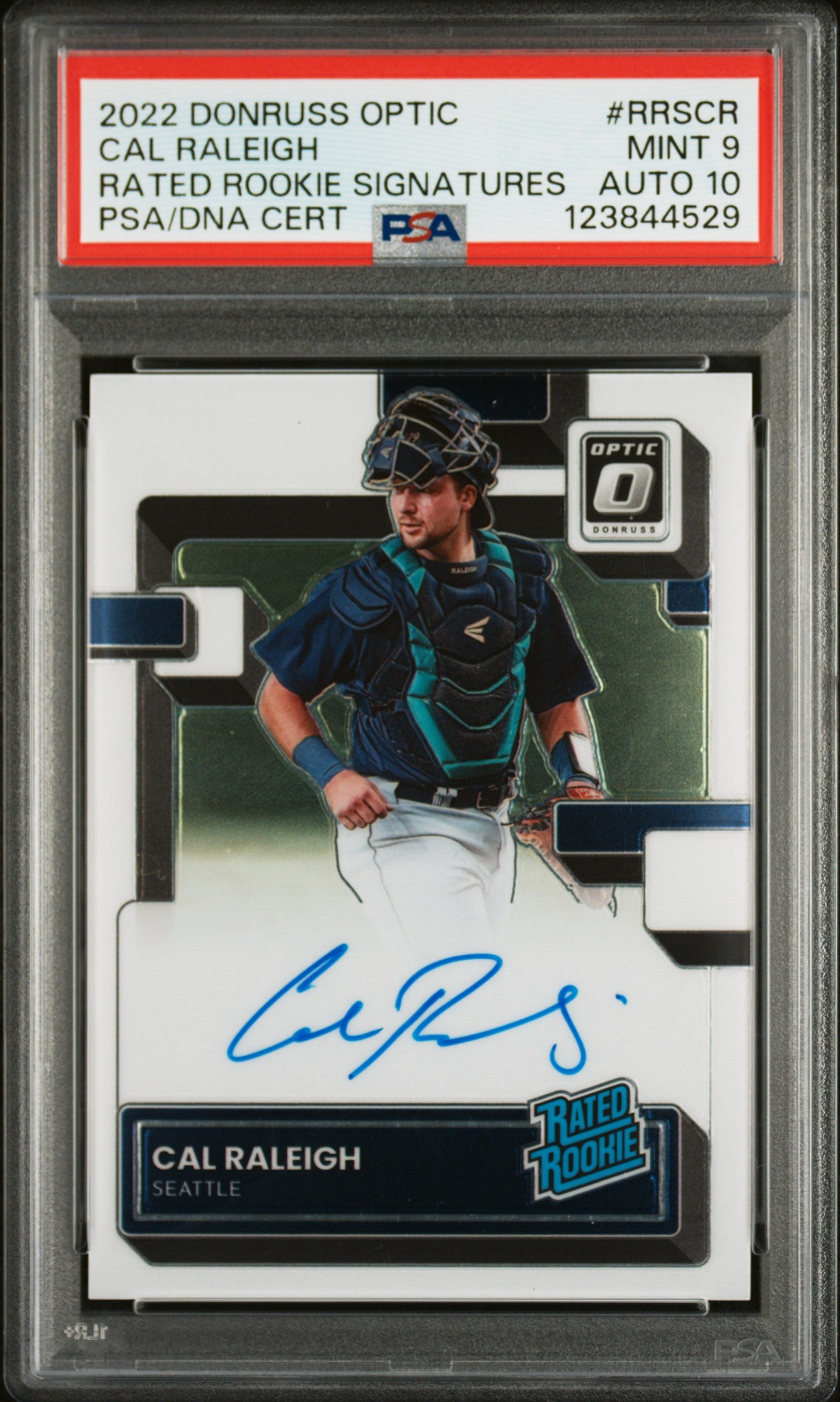 Cal Raleigh 2022 Donruss Optic Rated Rookie Signatures PSA 9 Auto 10