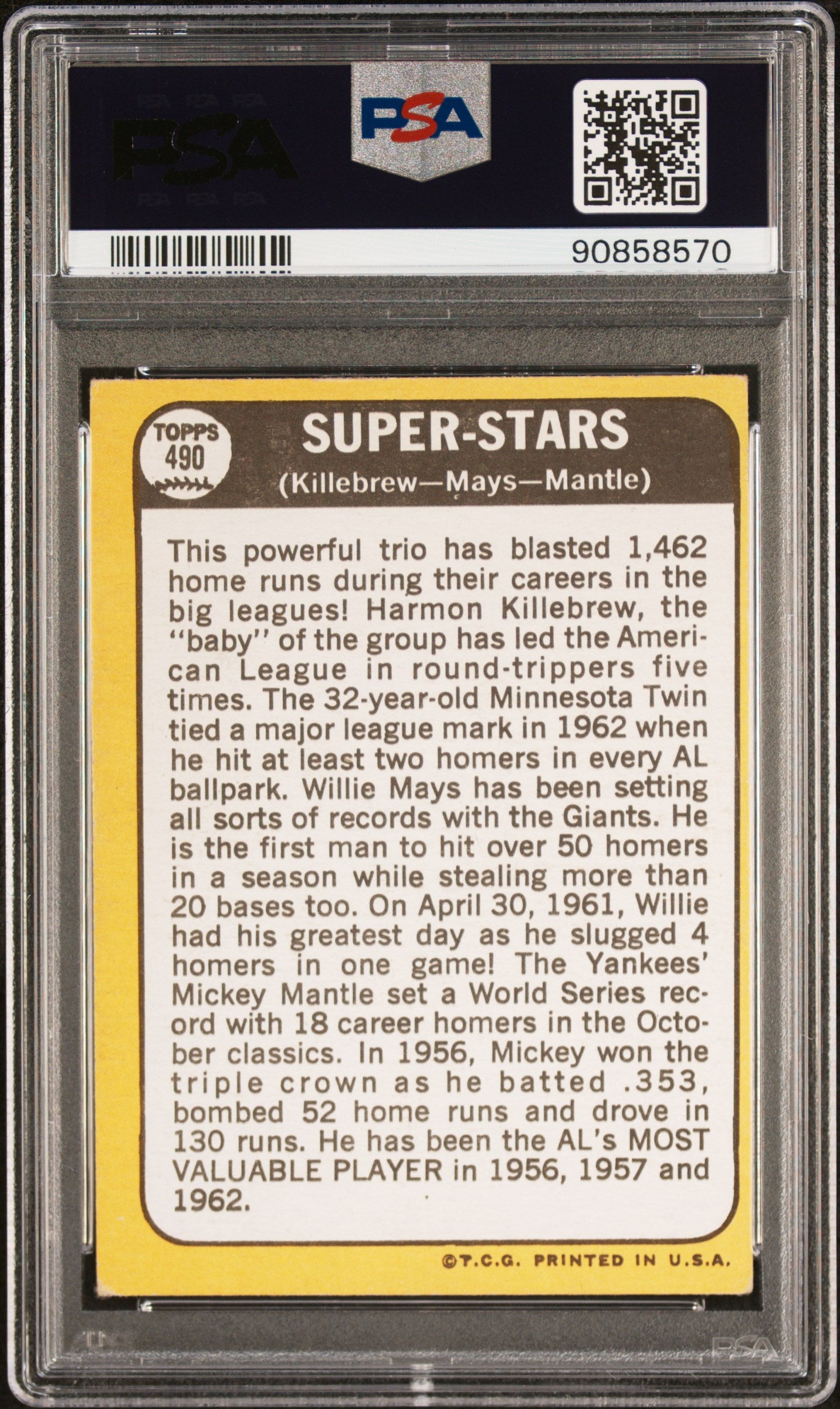 Harmon Killebrew Willie Mays Mickey Mantle 1968 Topps Super Stars #490 PSA 6 VG-EX