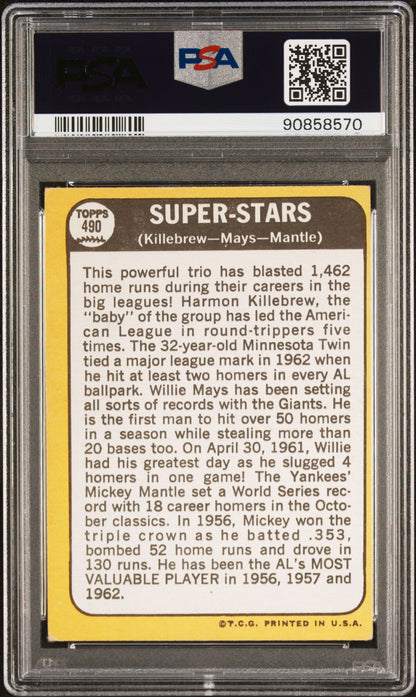 Harmon Killebrew Willie Mays Mickey Mantle 1968 Topps Super Stars #490 PSA 6 VG-EX