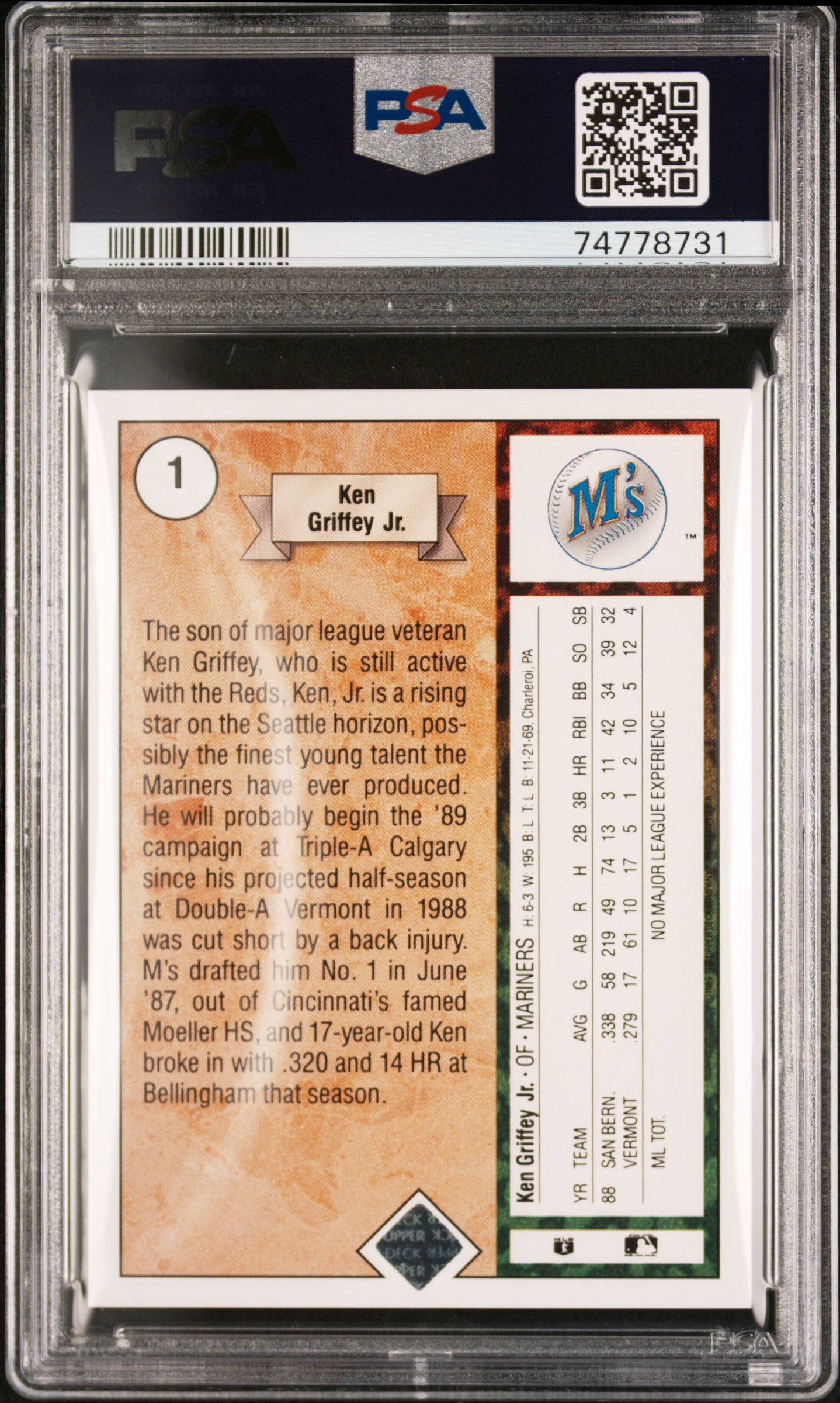 Ken Griffey Jr. 1989 Upper Deck #1 PSA 9 Mint 8731